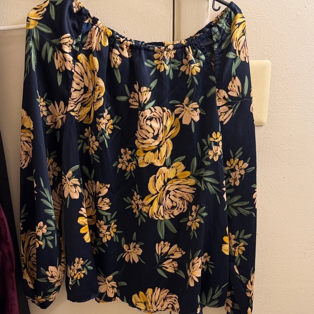 Jessica Simpson Black and Yellow Floral Blouse